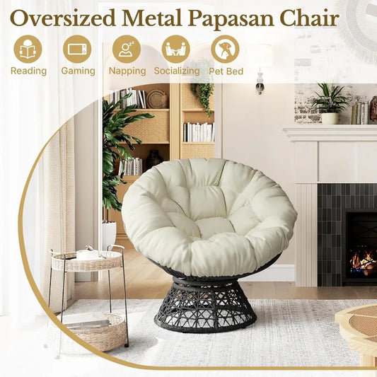 40" Swivel Wicker Papasan Chair with Cushion