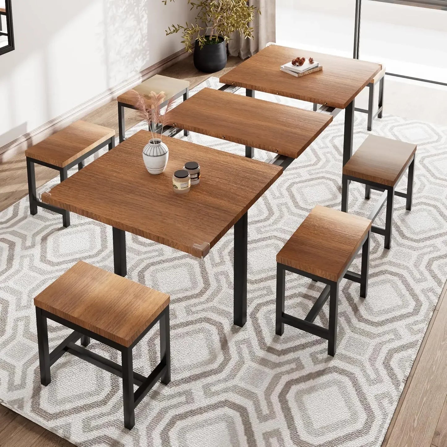 5-Piece Extendable Dining Table Set with Metal Frame
