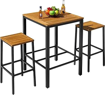 Acacia Wood Outdoor Bar Set for 2 – Table & Stools