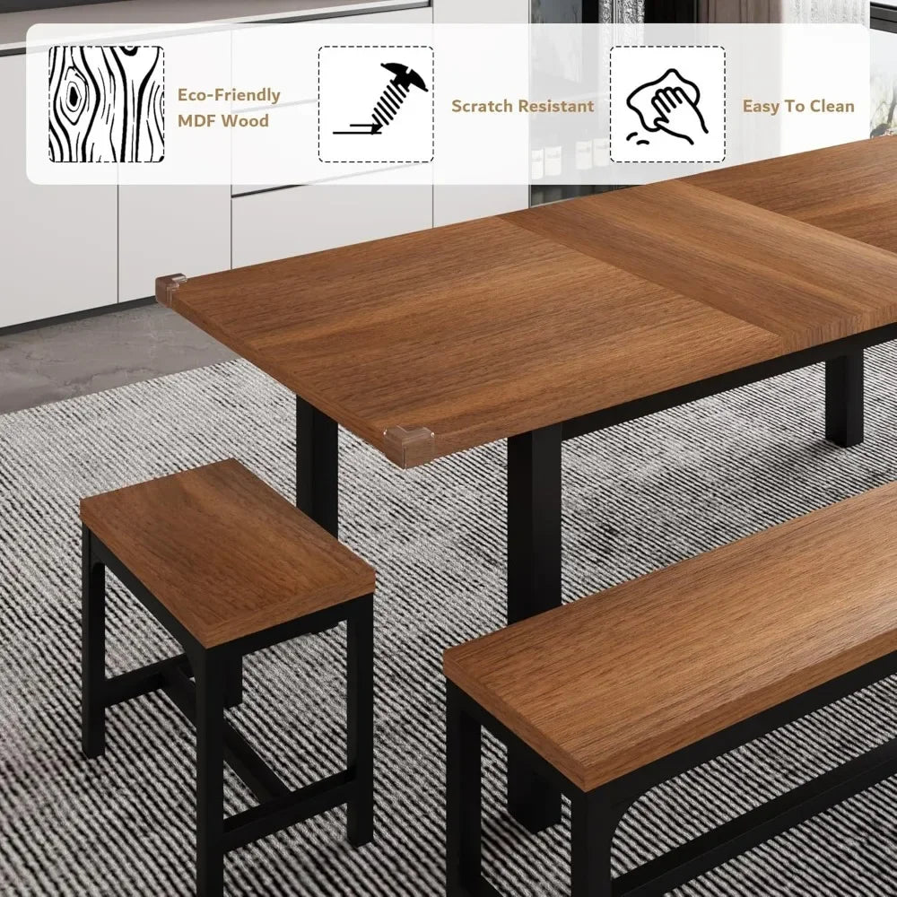 5-Piece Extendable Dining Table Set with Metal Frame