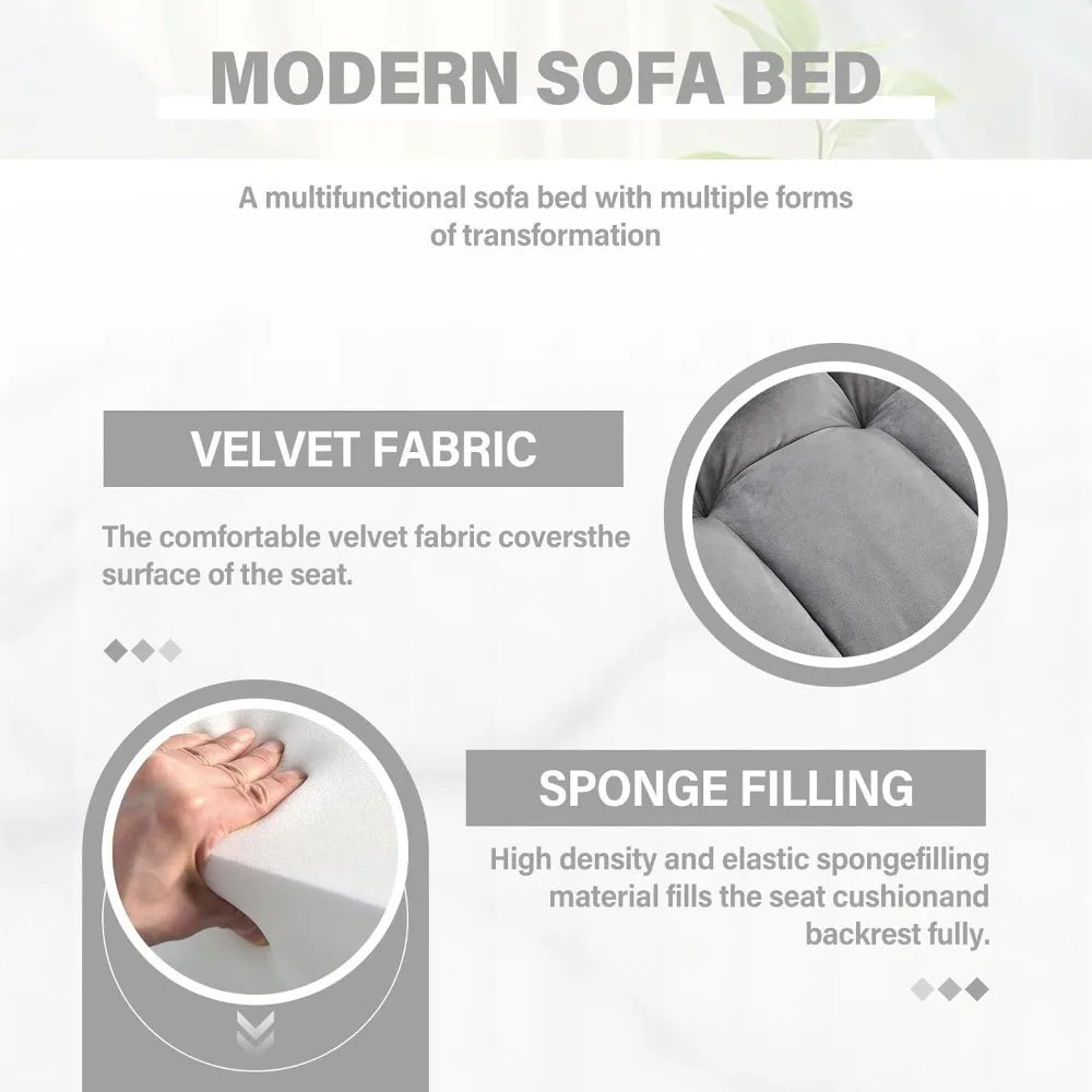 3-in-1 Convertible Velvet Sofa Bed Loveseat