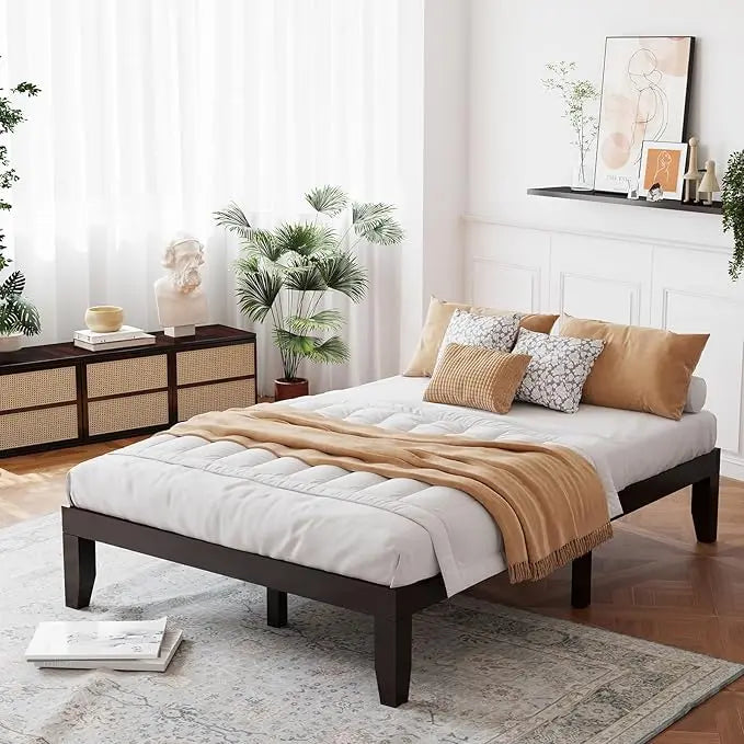Giantex 14" Full Platform Bed Frame – Solid Wood, Minimalist
