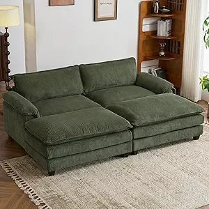 Modern Corduroy Sectional Sofa with Ottoman
