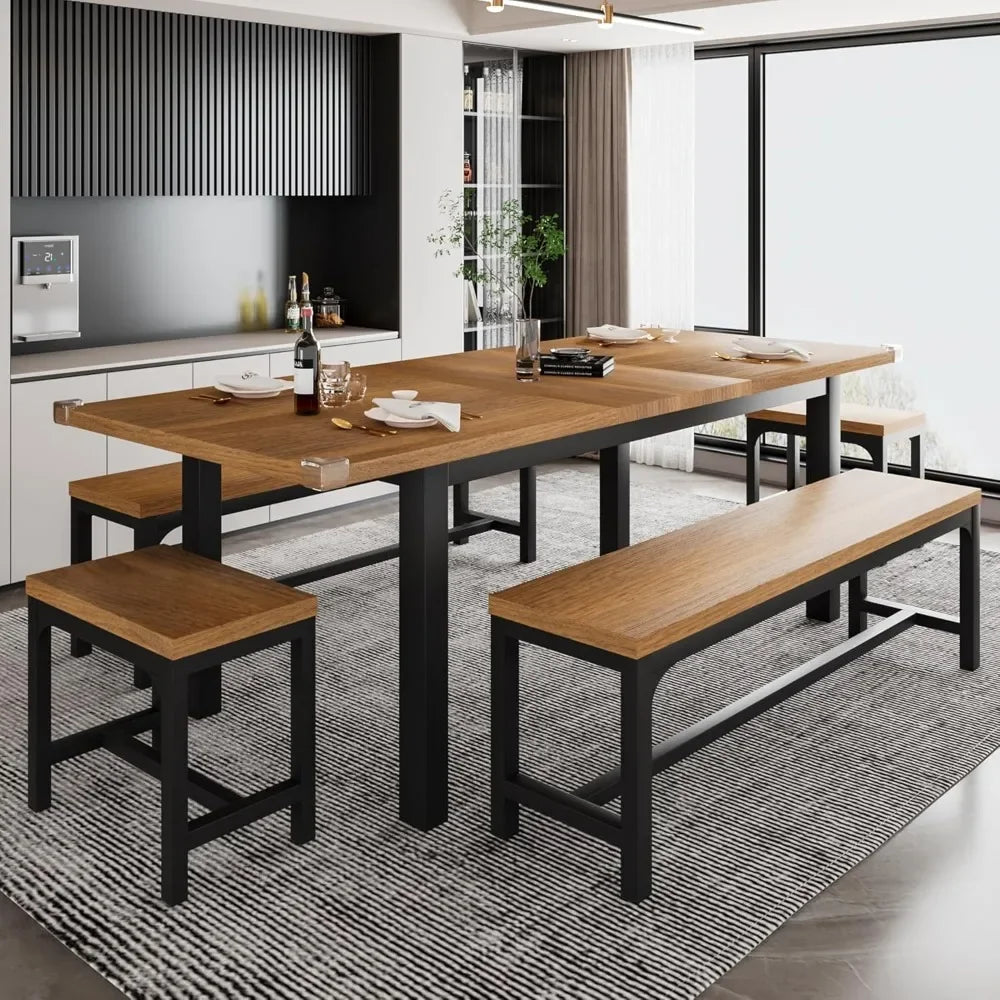5-Piece Extendable Dining Table Set with Metal Frame