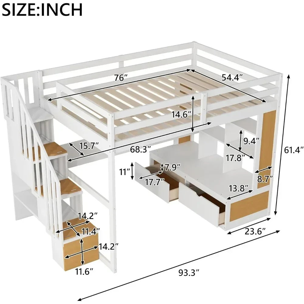 Full Loft Bed with Desk, Stairs & Storage