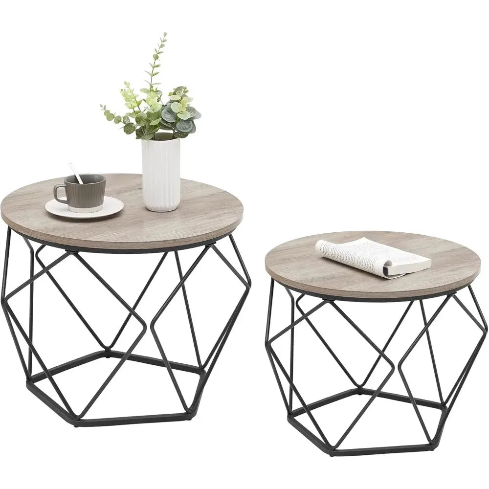 Set of 2 Round Coffee Tables – Greige & Ink Black