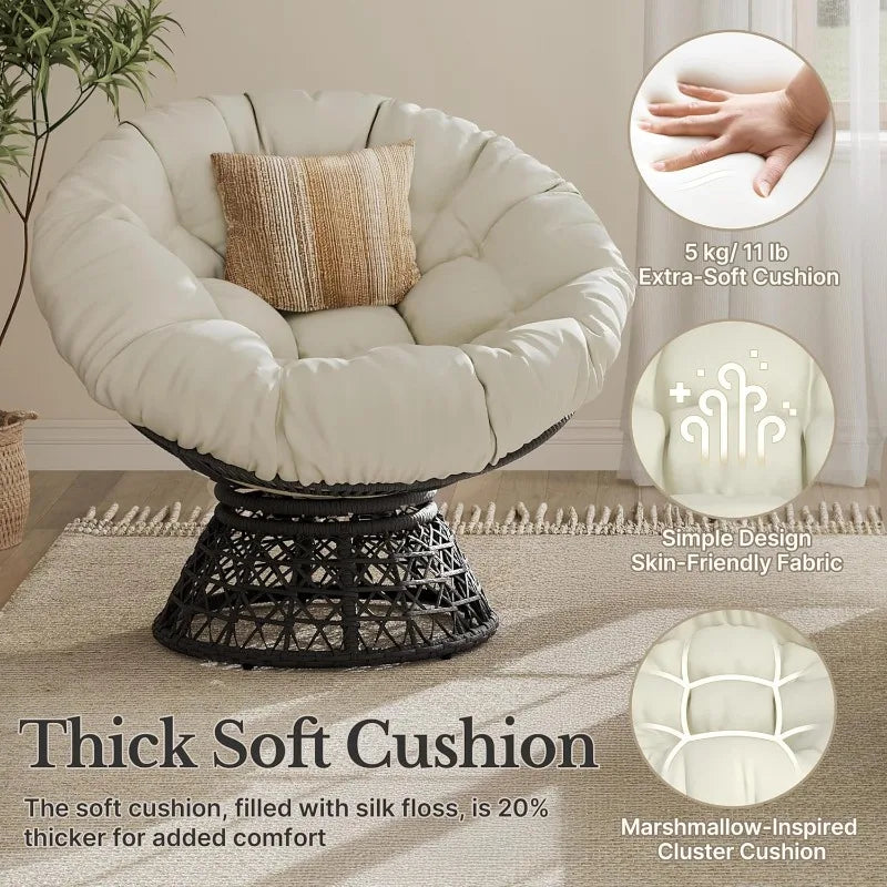 40" Swivel Wicker Papasan Chair with Cushion