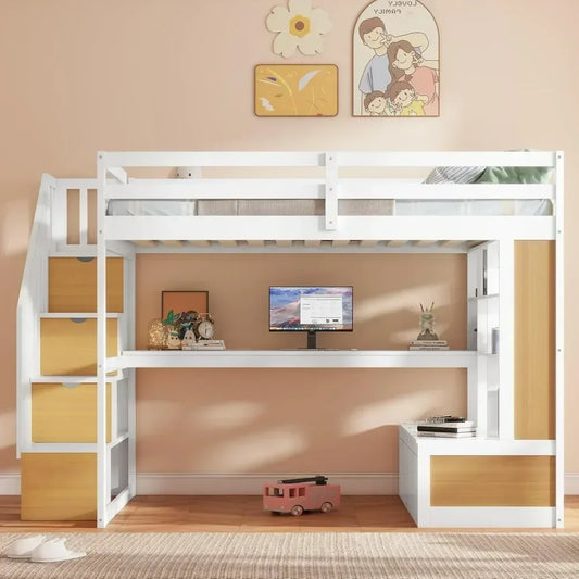 Full Loft Bed with Desk, Stairs & Storage