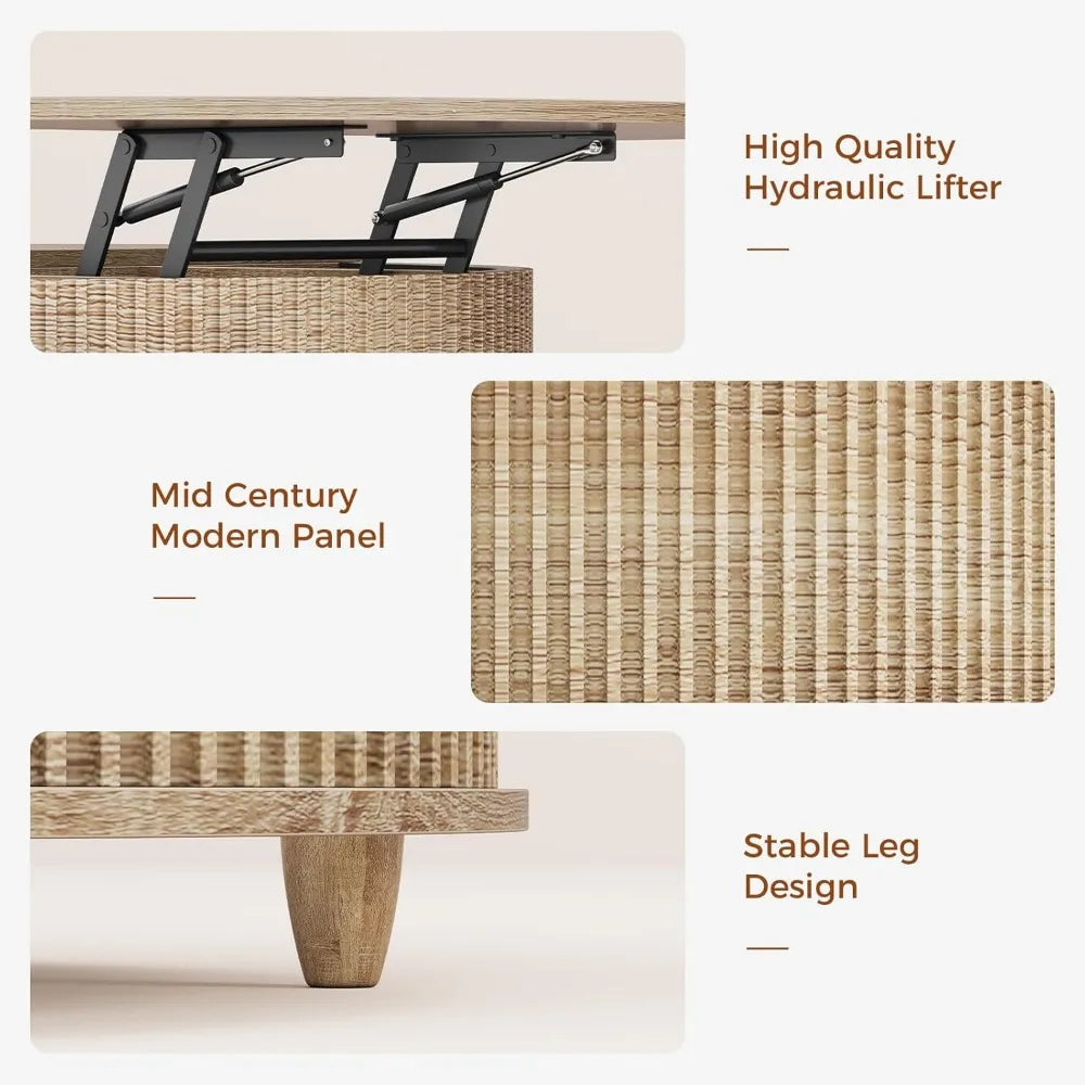 Modern Round Lift-Top Coffee Table with Sliding Door, 34.6"