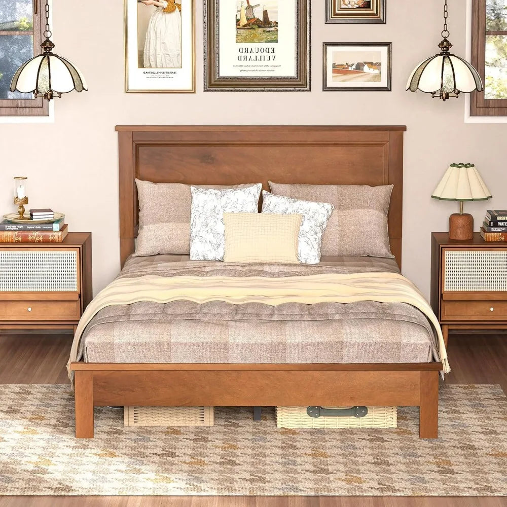 Giantex Mid-Century Full Platform Bed Frame with Headboard