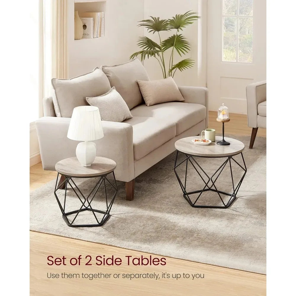 Set of 2 Round Coffee Tables – Greige & Ink Black