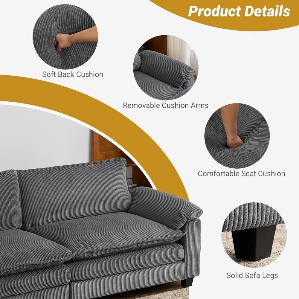 Modern Corduroy Sectional Sofa with Ottoman