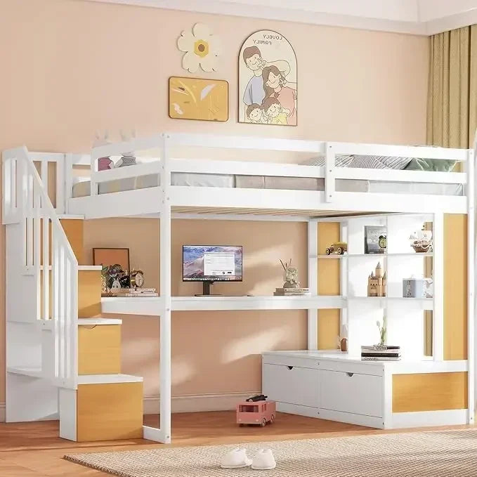 Full Loft Bed with Desk, Stairs & Storage