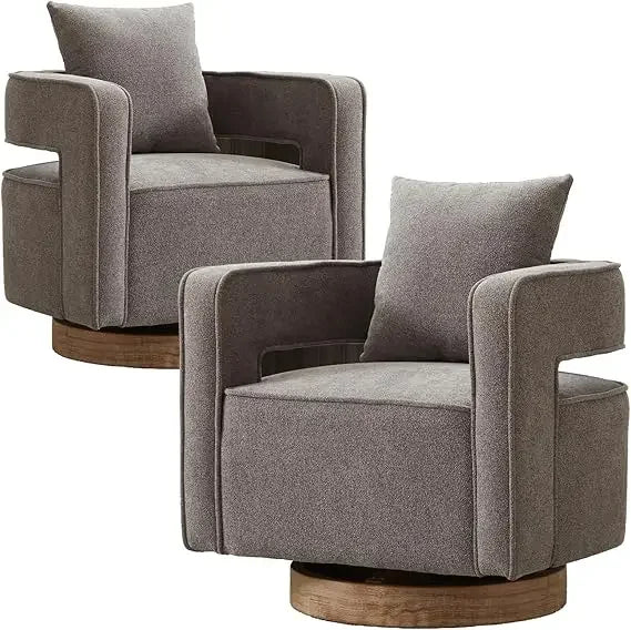 Modern Boucle Swivel Barrel Chairs Set of 2