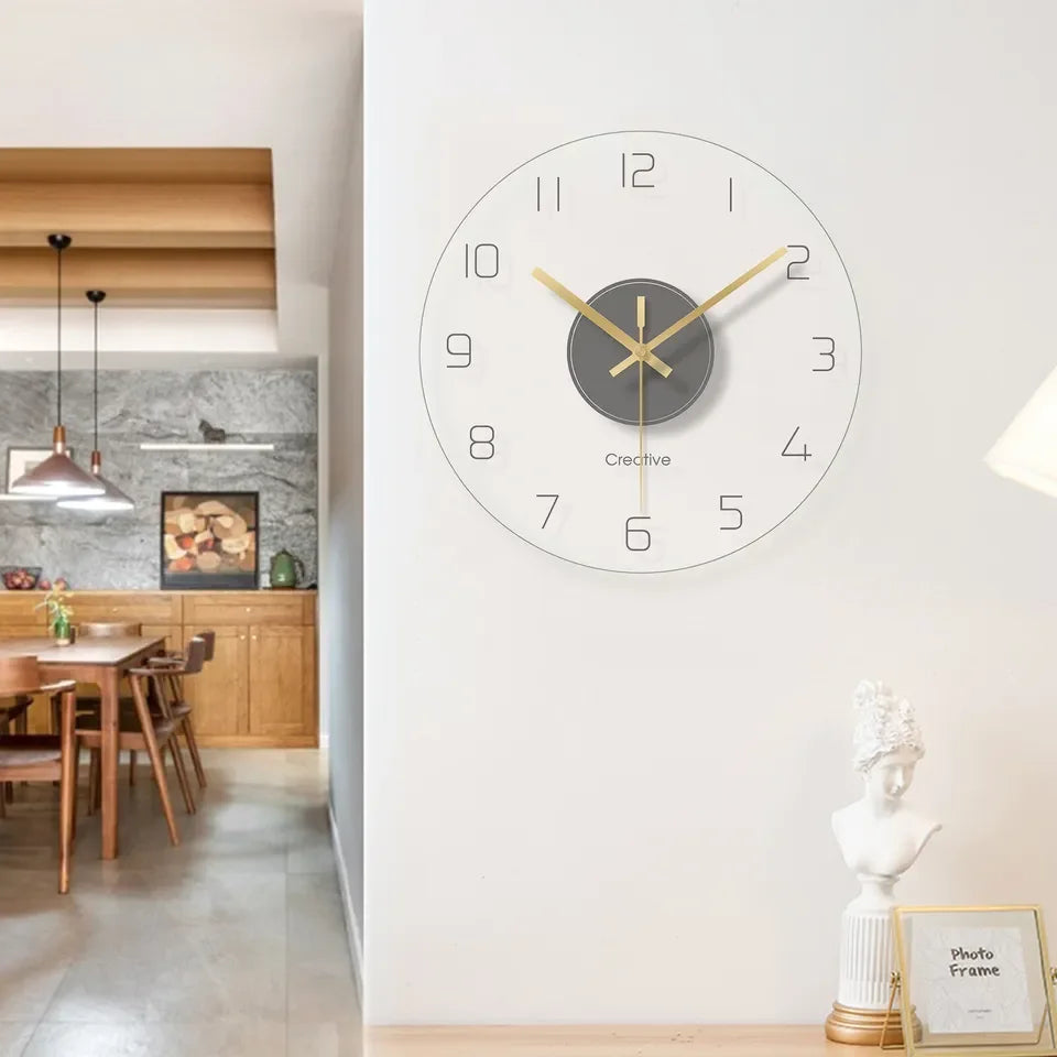 30CM Modern Clear Glass Wall Clock