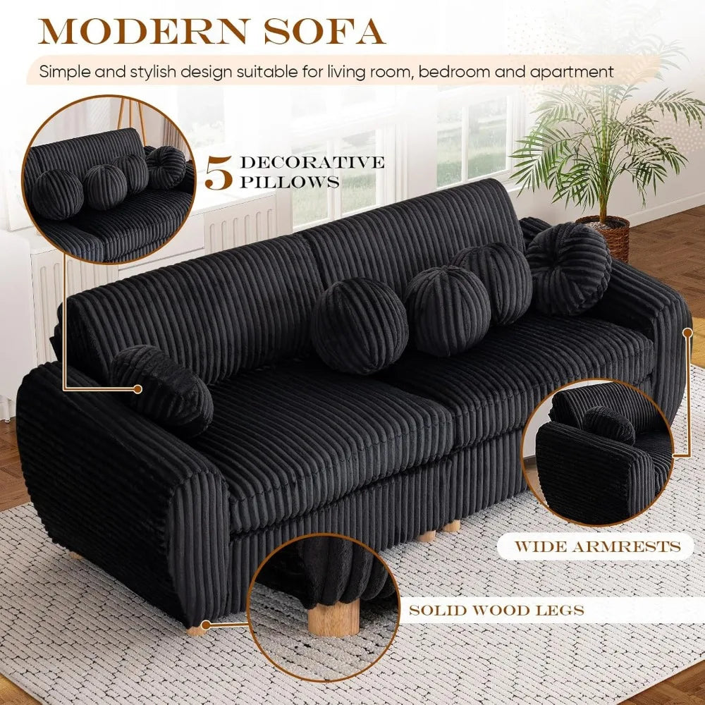 84.6" Corduroy Modern Loveseat Sofa with Pillows