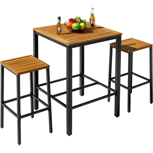 Acacia Wood Outdoor Bar Set for 2 – Table & Stools