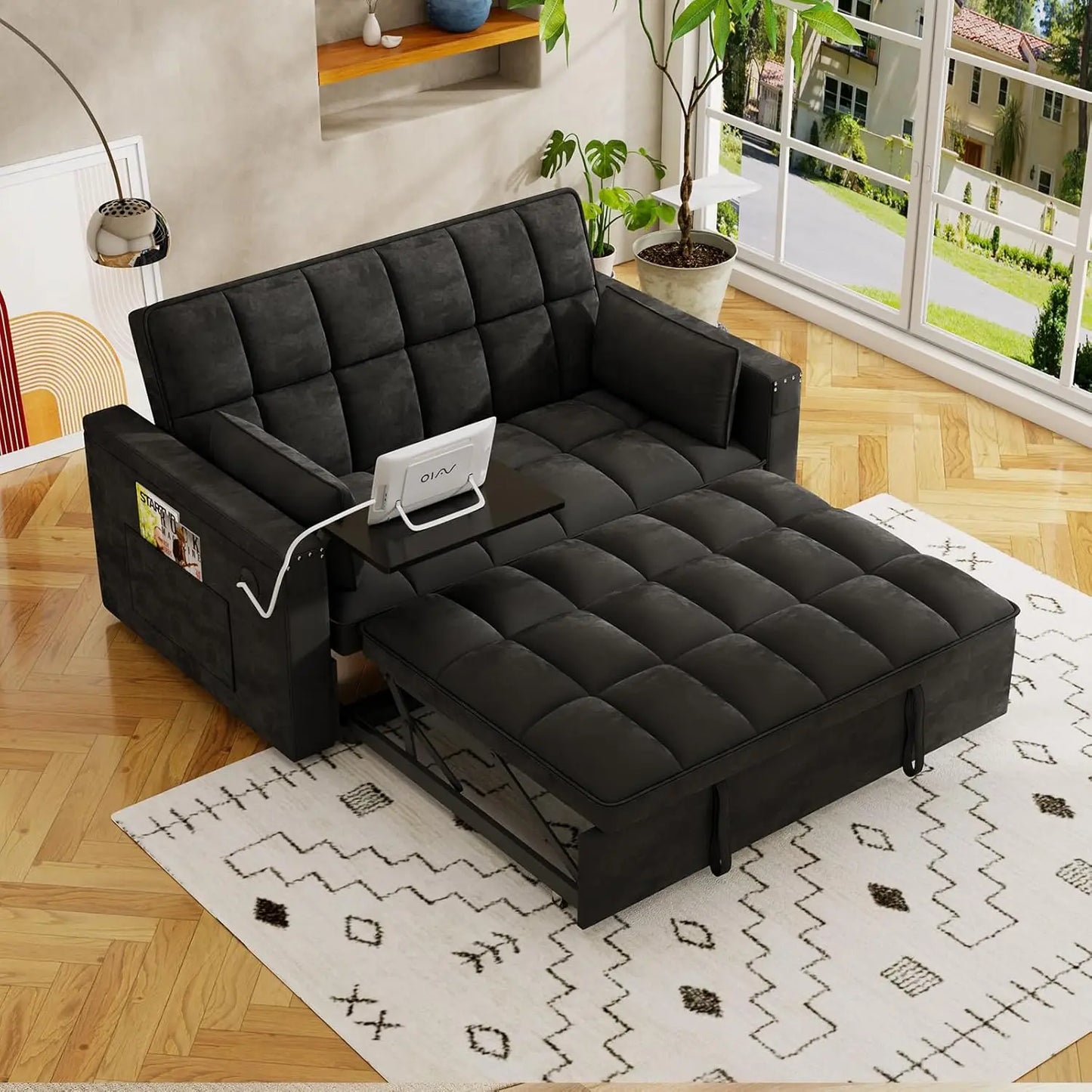 3-in-1 Convertible Velvet Sofa Bed Loveseat
