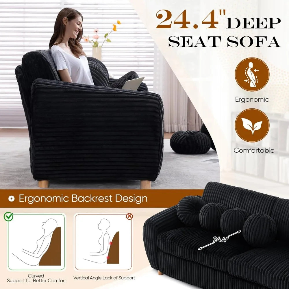 84.6" Corduroy Modern Loveseat Sofa with Pillows