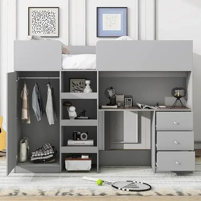 Full Loft Bed with Desk, Stairs & Storage
