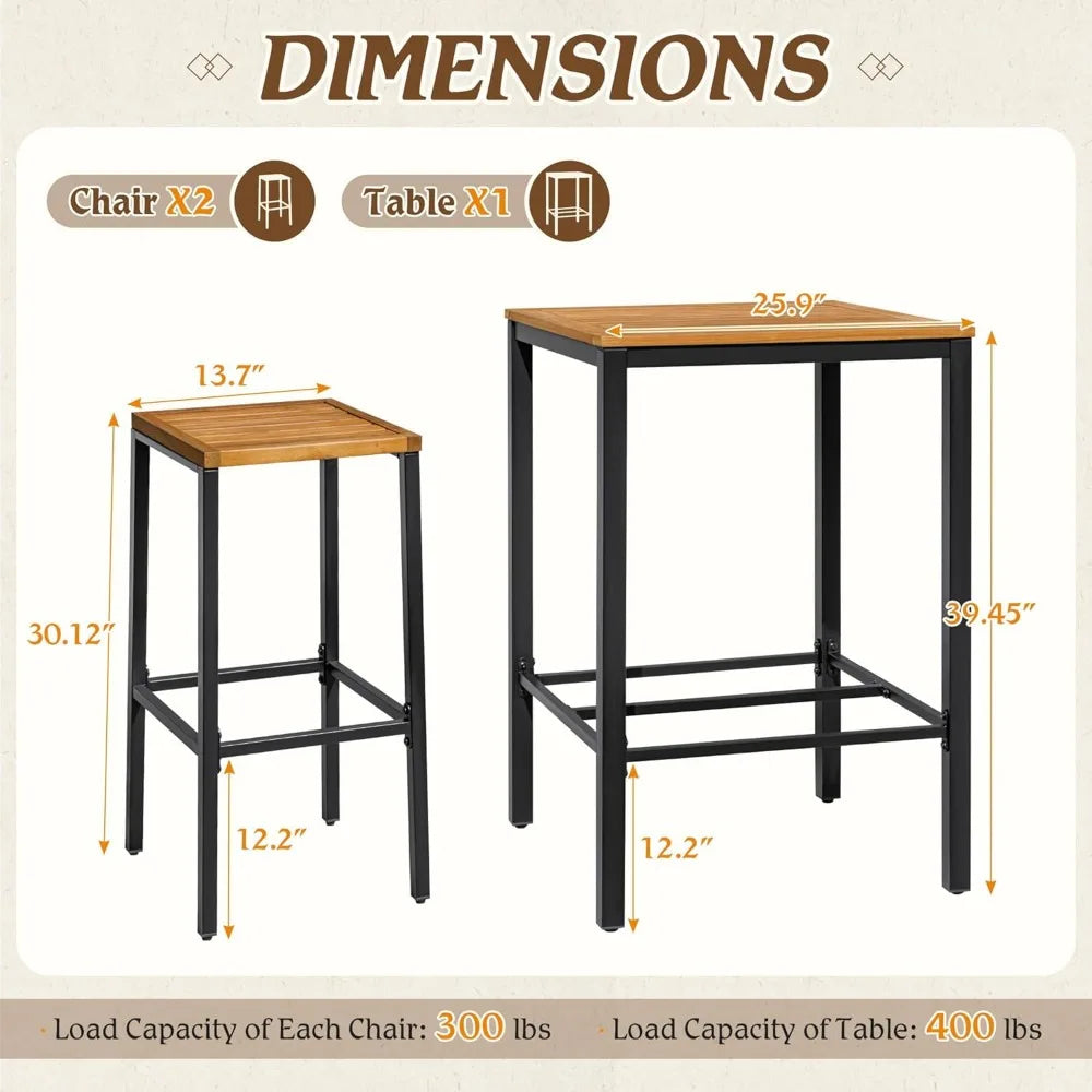Acacia Wood Outdoor Bar Set for 2 – Table & Stools