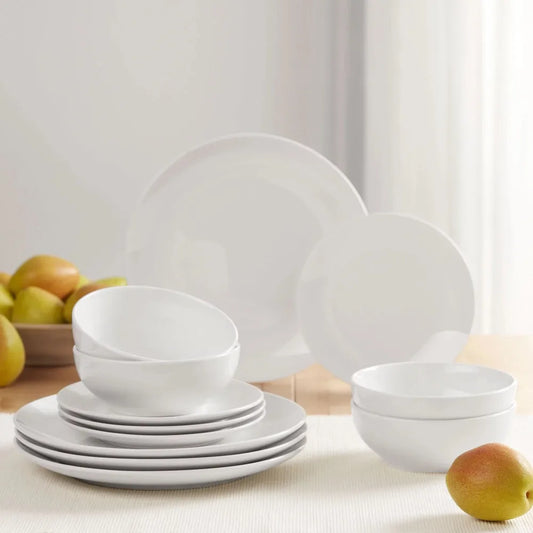 12-Piece Glazed White Stone Cutlery Set