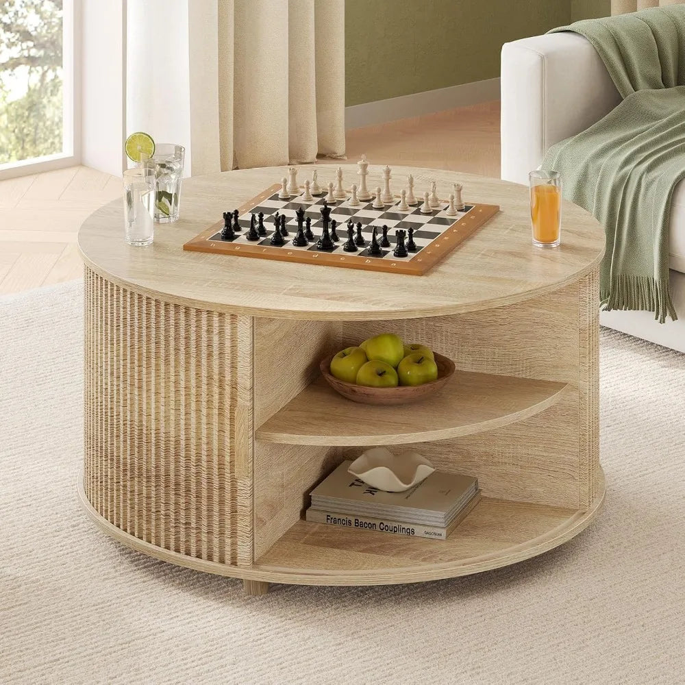 Modern Round Lift-Top Coffee Table with Sliding Door, 34.6"
