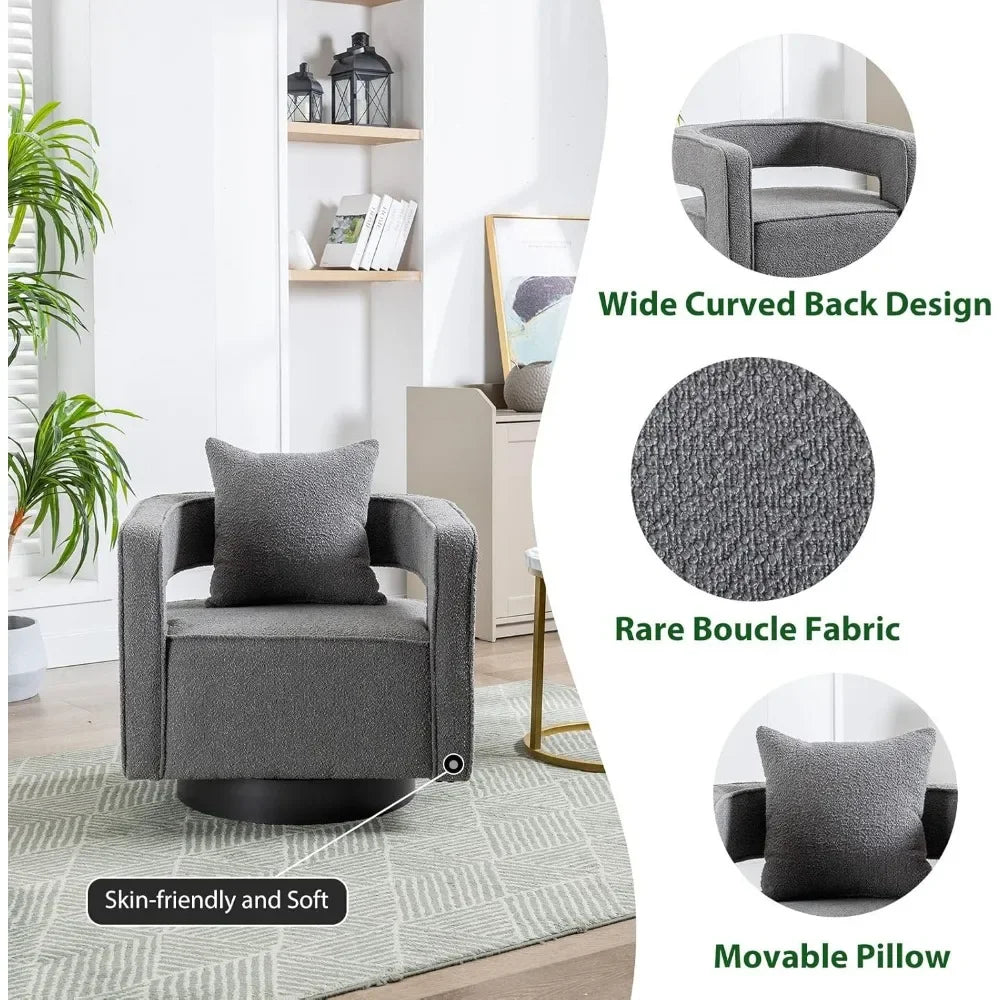 Modern Boucle Swivel Barrel Chairs Set of 2