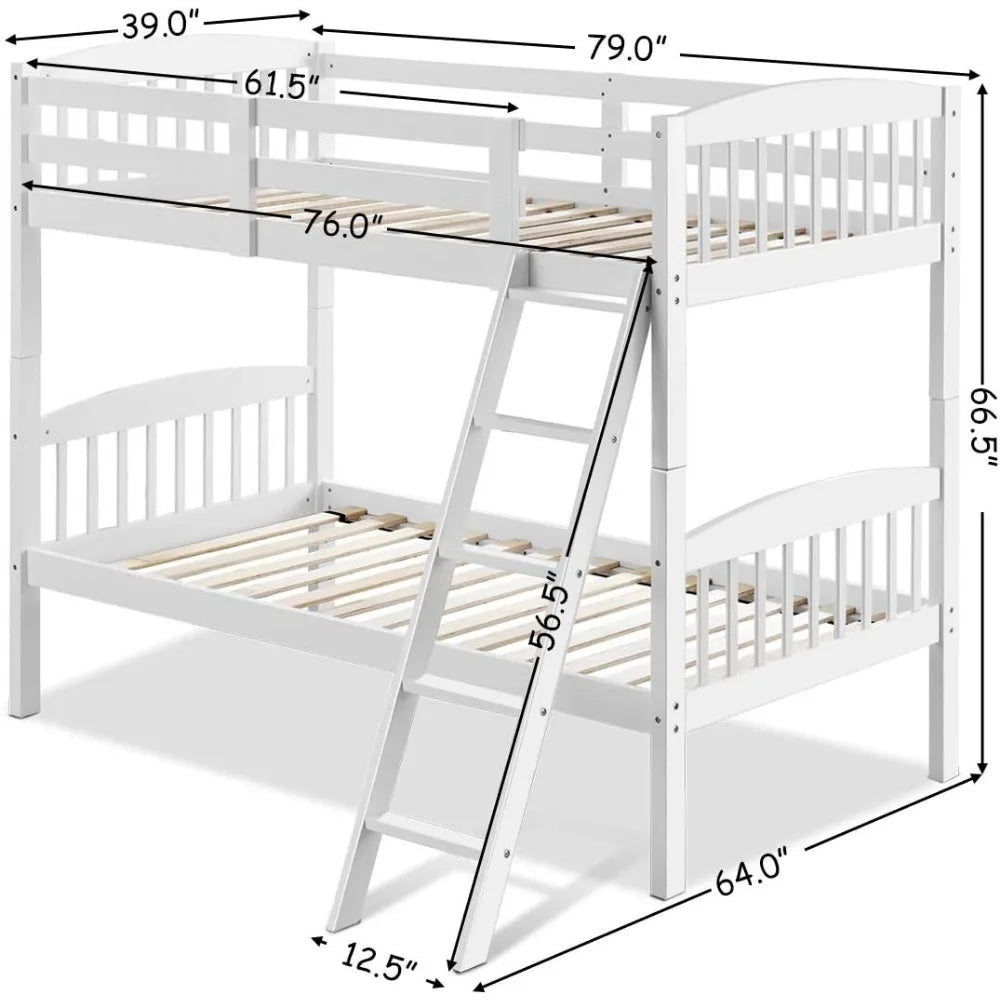 Twin Over Twin Convertible Bunk Beds – Solid Wood, Space Saving