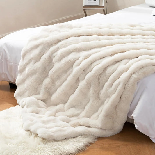 Toscana Rabbit Fur Blanket with Double-Sided Fleece
