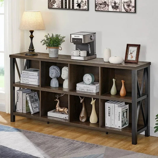 FATORRI 8-Cube Rustic Wood Bookshelf, 62"