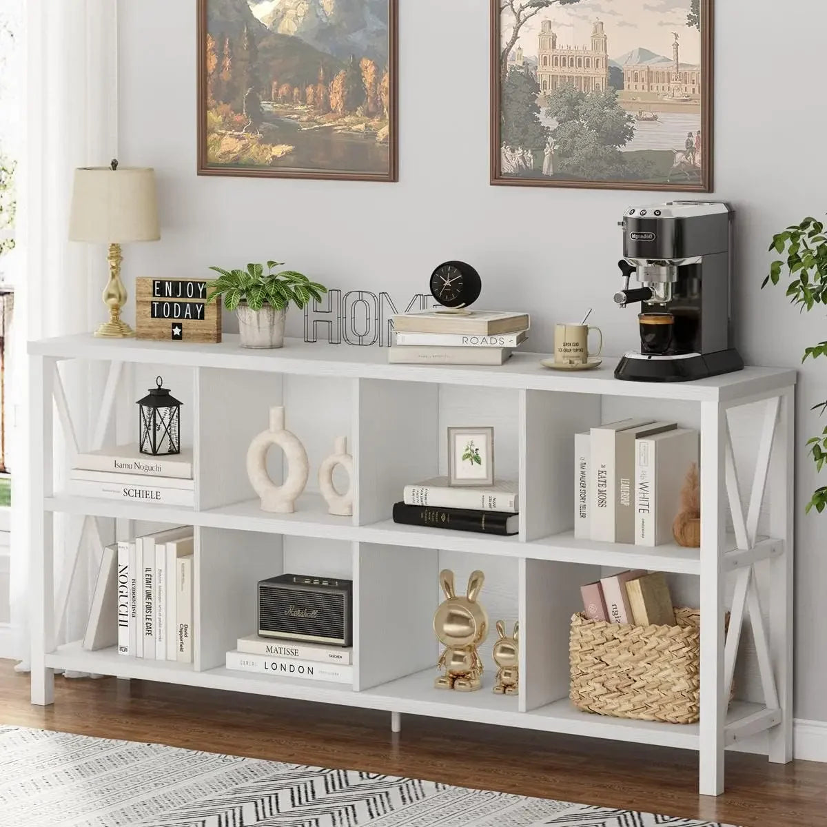 FATORRI 8-Cube Rustic Wood Bookshelf, 62"