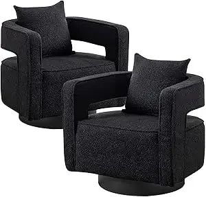 Modern Boucle Swivel Barrel Chairs Set of 2