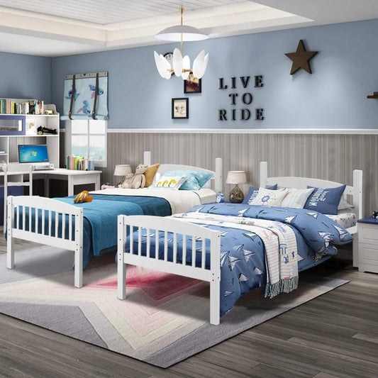 Twin Over Twin Convertible Bunk Beds – Solid Wood, Space Saving