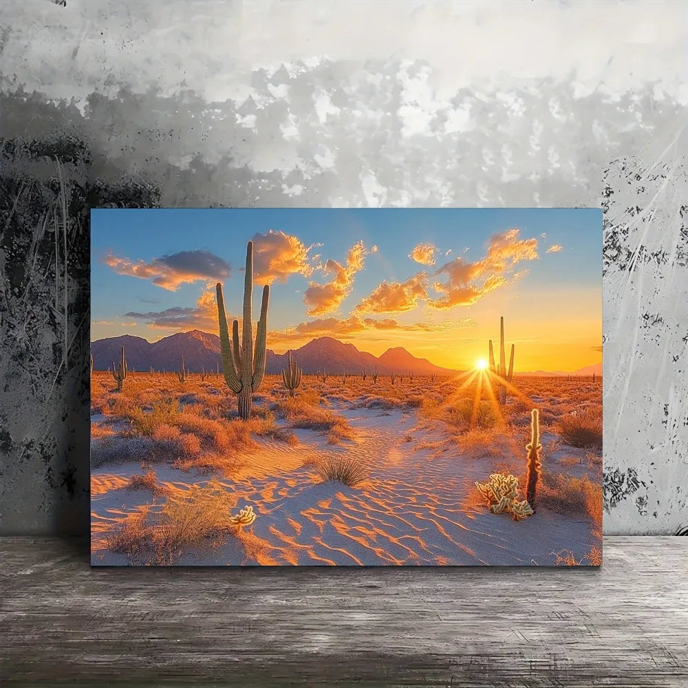 Sunset Desert Cactus Canvas Wall Art – 1.5" Pine Frame