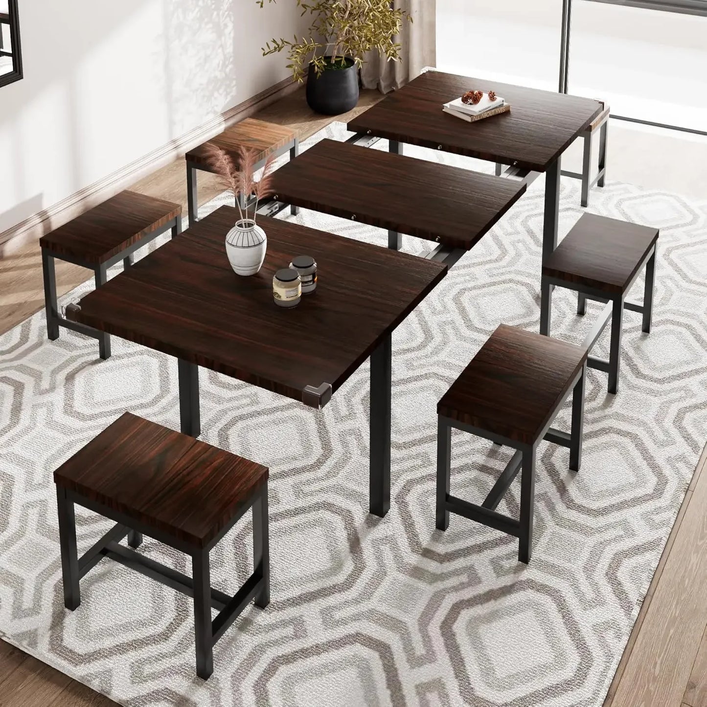 5-Piece Extendable Dining Table Set with Metal Frame