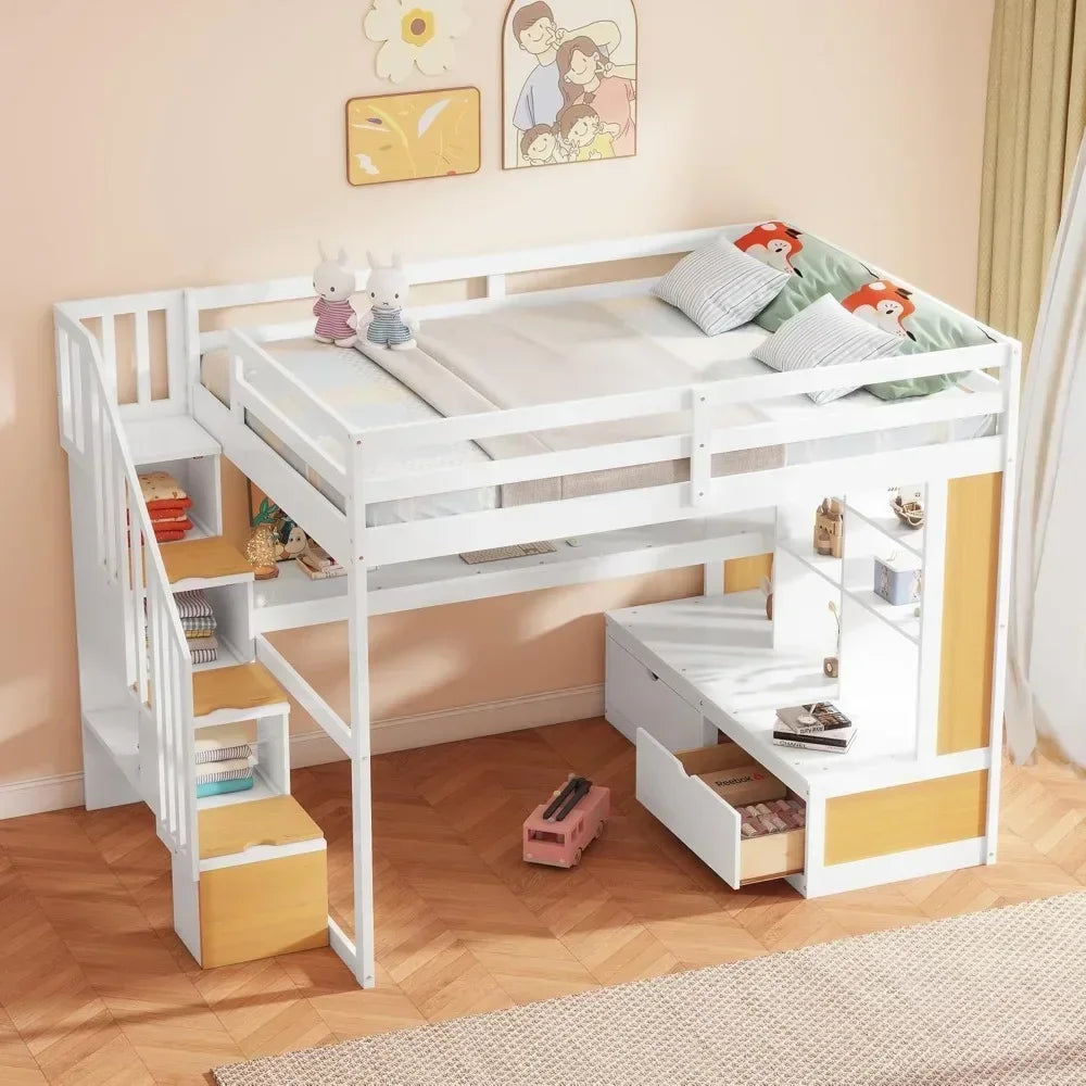 Full Loft Bed with Desk, Stairs & Storage