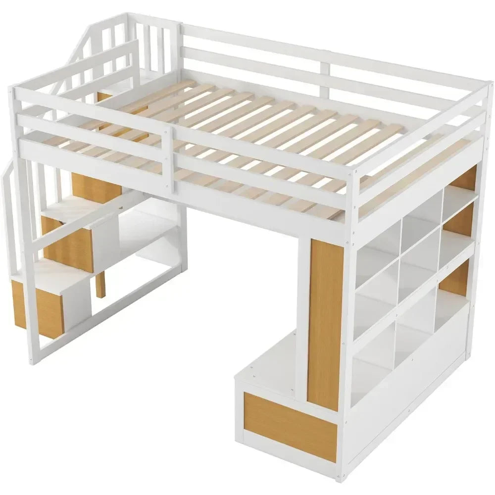 Full Loft Bed with Desk, Stairs & Storage