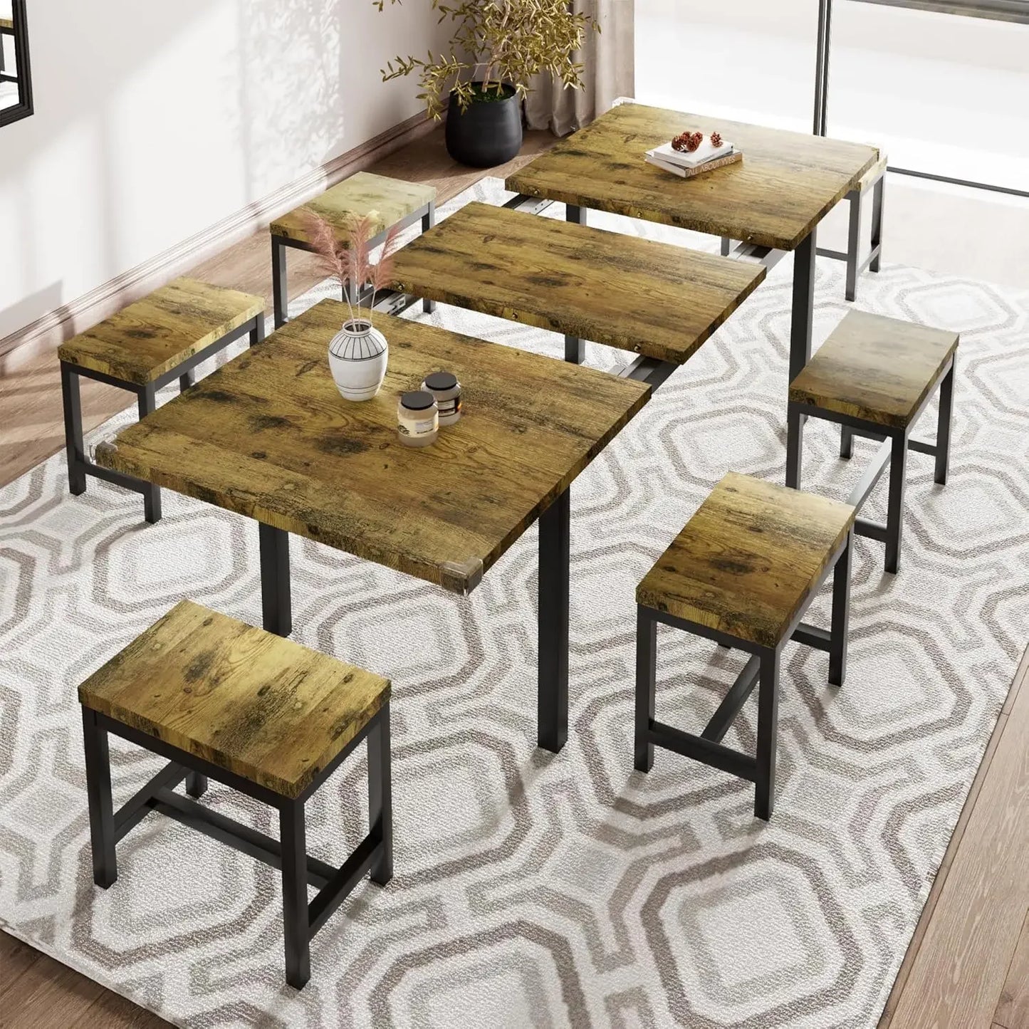 5-Piece Extendable Dining Table Set with Metal Frame
