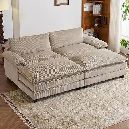 Modern Corduroy Sectional Sofa with Ottoman