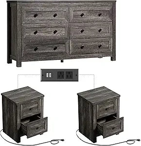 3-Piece Bedroom Dresser & Nightstand Set with Charging Station