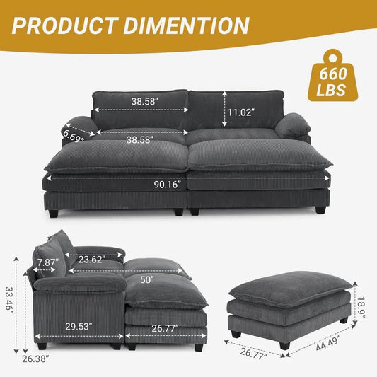 Modern Corduroy Sectional Sofa with Ottoman