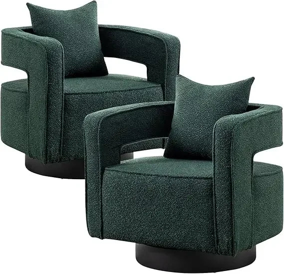 Modern Boucle Swivel Barrel Chairs Set of 2