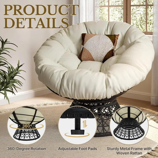 40" Swivel Wicker Papasan Chair with Cushion