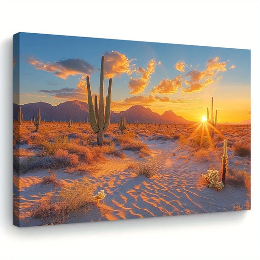 Sunset Desert Cactus Canvas Wall Art – 1.5" Pine Frame