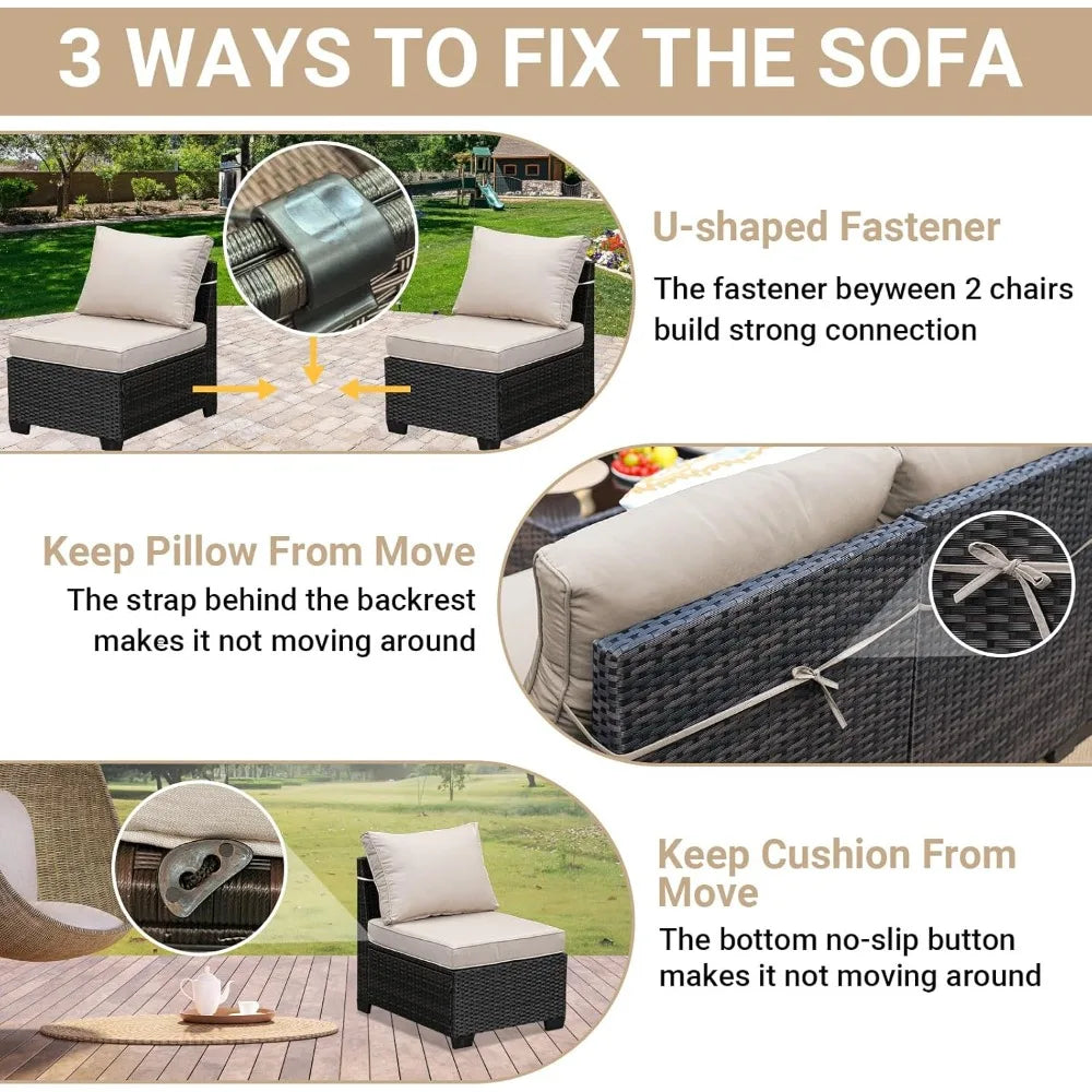 5-Piece Outdoor Wicker Patio Set with Cushions & Glass Table
