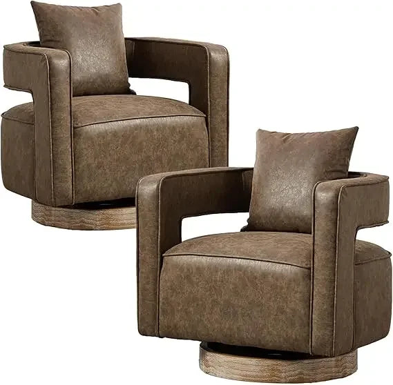 Modern Boucle Swivel Barrel Chairs Set of 2