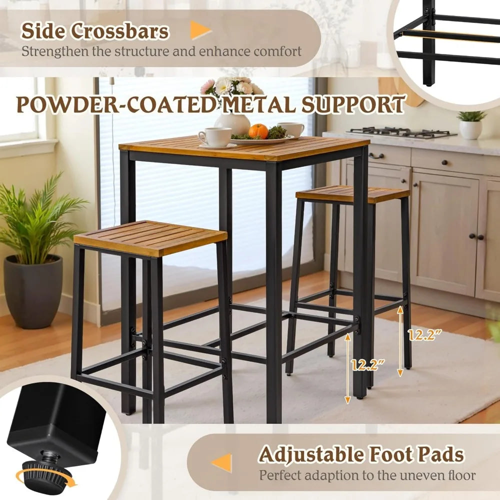 Acacia Wood Outdoor Bar Set for 2 – Table & Stools