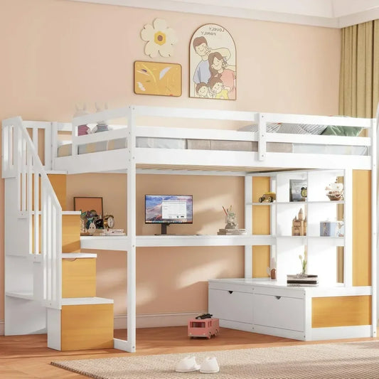 Full Loft Bed with Desk, Stairs & Storage