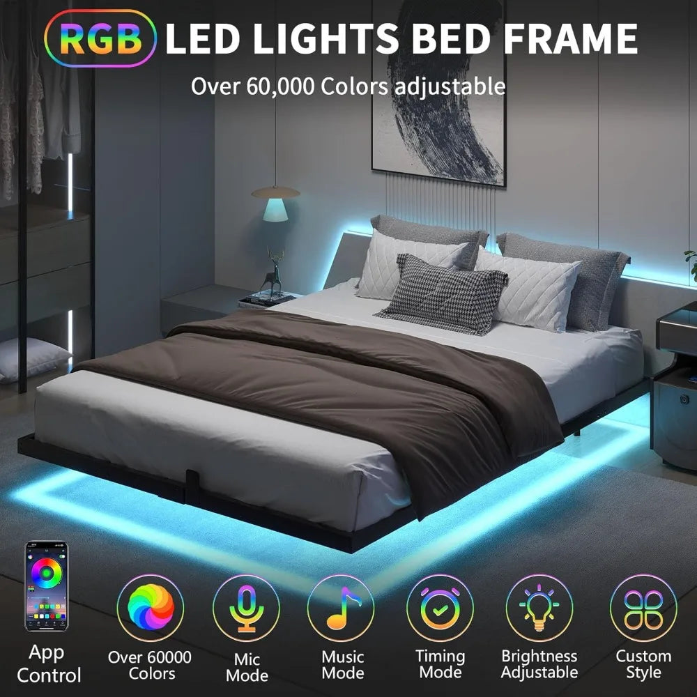 Full Size LED Metal Bed Frame – No Box Spring Needed